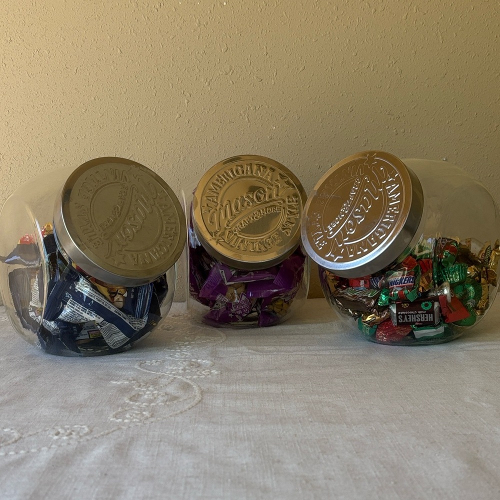 Set of 3 Clear Glass Storage Jars with Silver Metal Lids - Picture 2 of 9